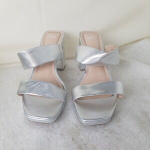 BP‎ KARLY PU Silver Metallic Snake Embossed Block Heel Slide Sandals Women's 11